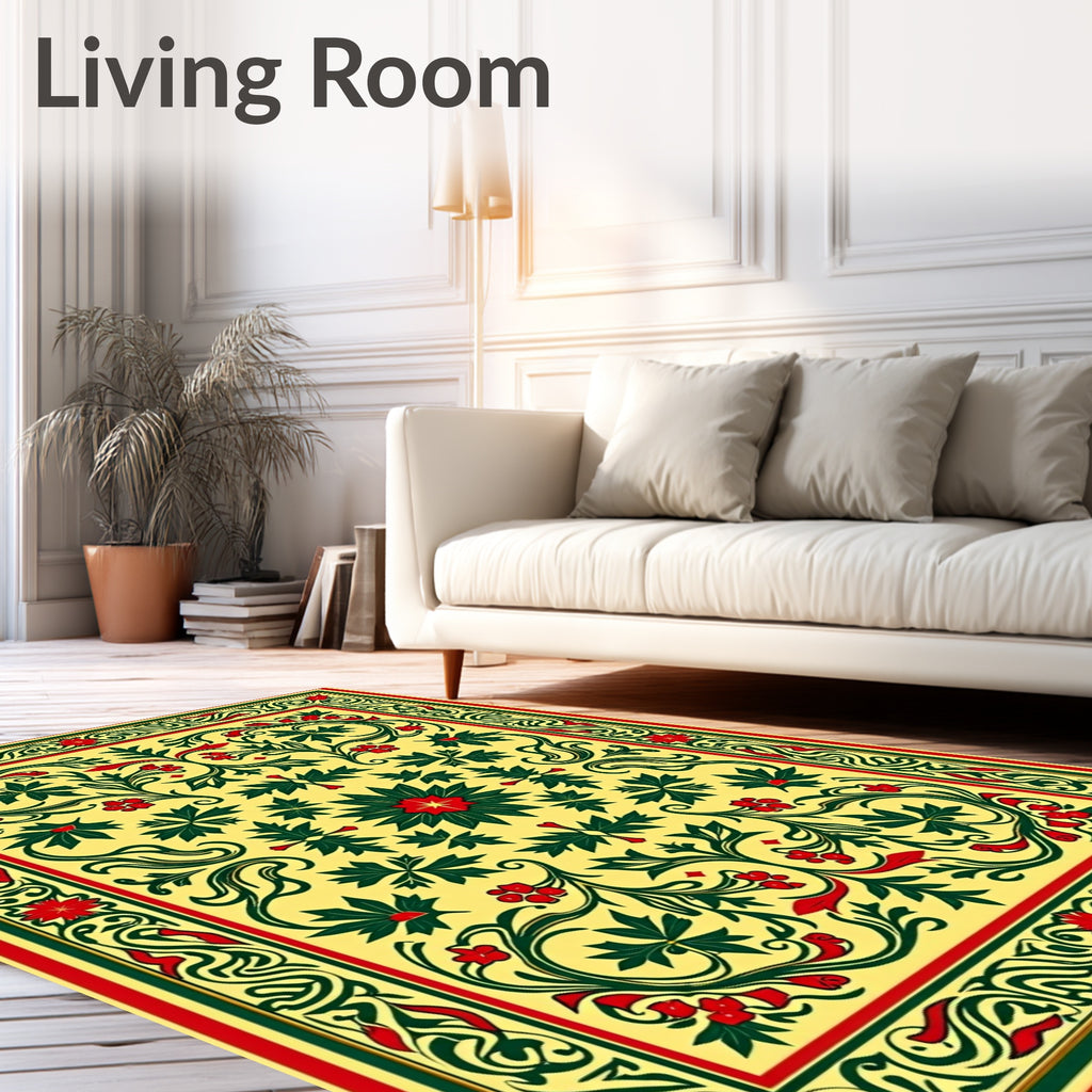 Victorian Yellow Red Green Floral Rug
