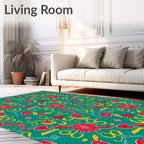 Emerald Red Yellow Whimsical Swirl Floral Rug