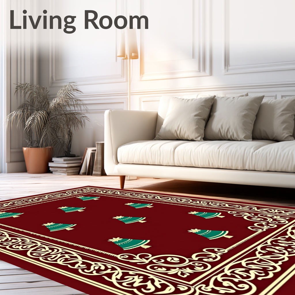 Deep Red Emerald Bells Border Rug