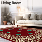 Deep Red Emerald Bells Border Rug
