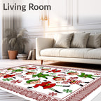 Festive Elves Red Green Snowflakes Border Rug