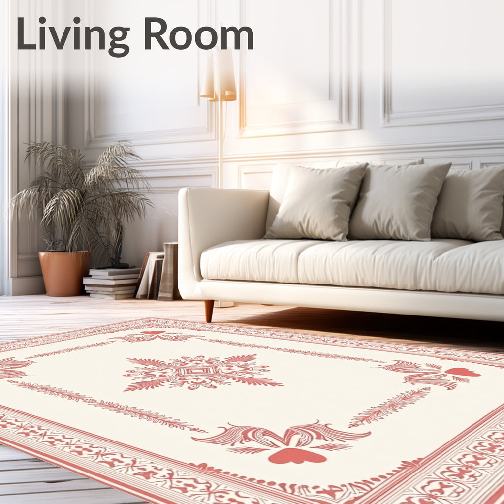 Crimson Heart Floral Border Rug