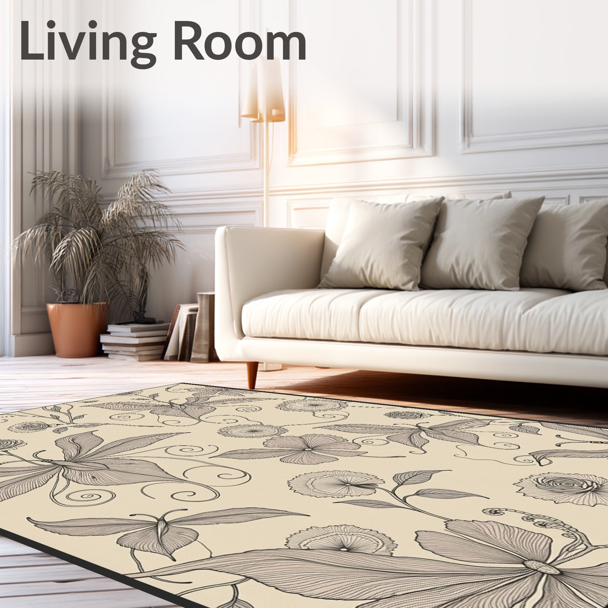 Whimsical Butterfly Garden Floral Arrangement Rug