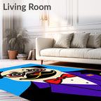 Dapper Pug Portrait Turquoise Background Rug