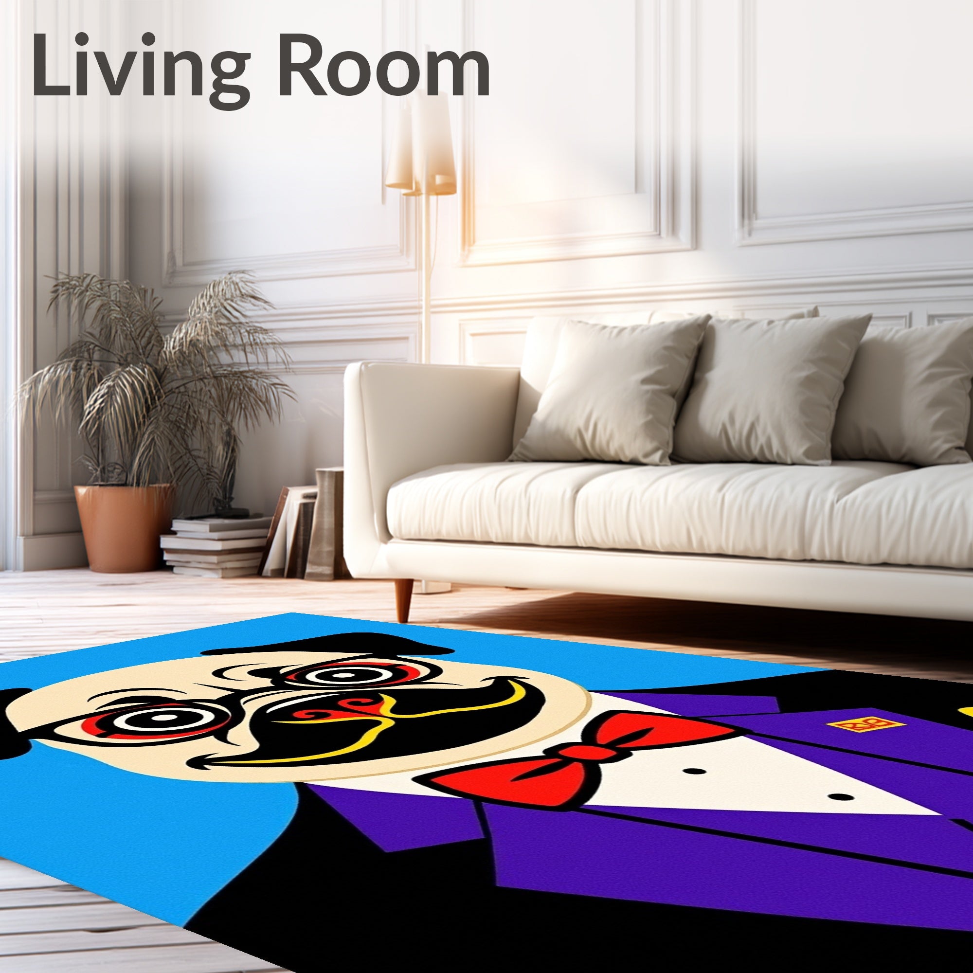 Dapper Pug Portrait Turquoise Background Rug