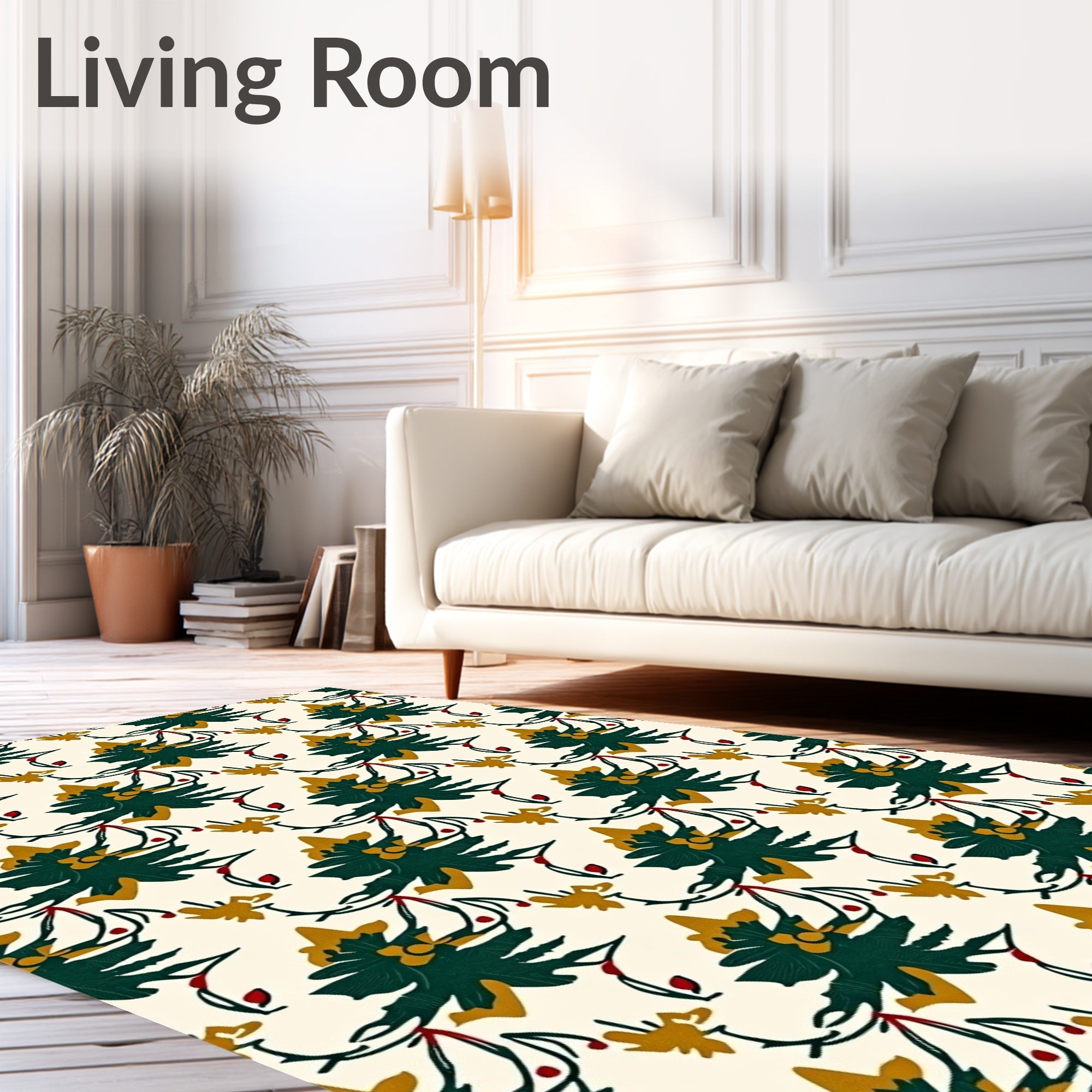 Forest Green Floral Butterfly Swirl Rug