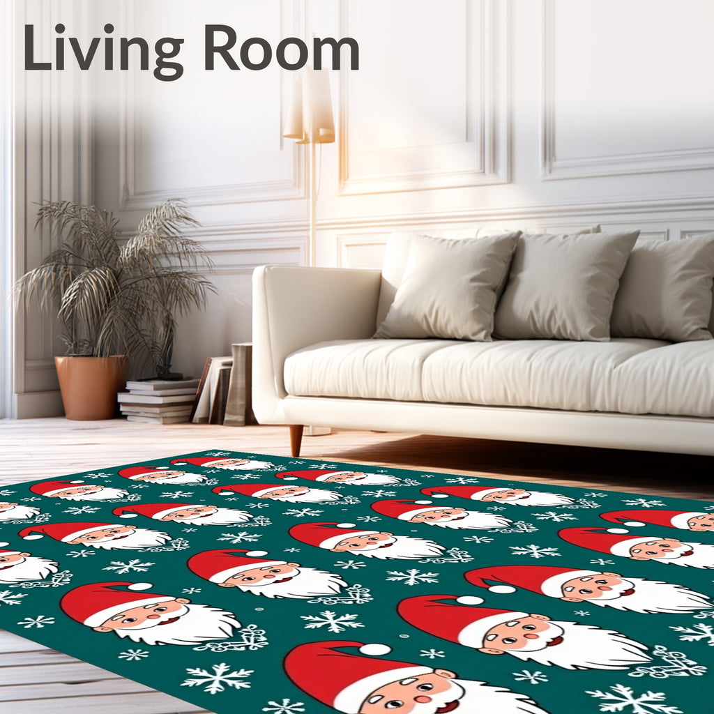 Festive Red Santa Claus Snowflakes Background Rug