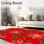 Red Floral Botanical Garden Elements Rug