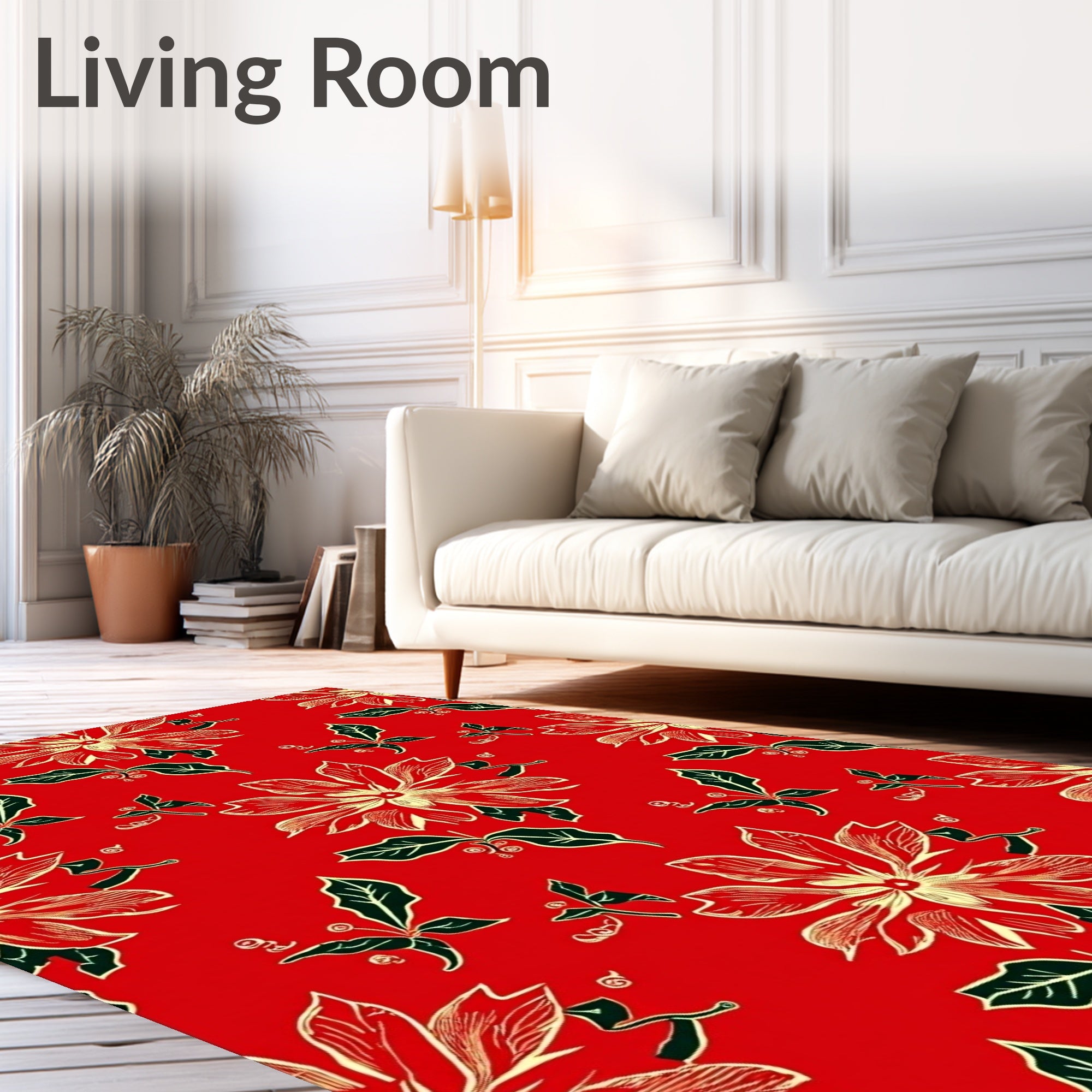 Red Floral Botanical Garden Elements Rug