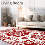 Rich Ruby Bloom Scrollwork Rug