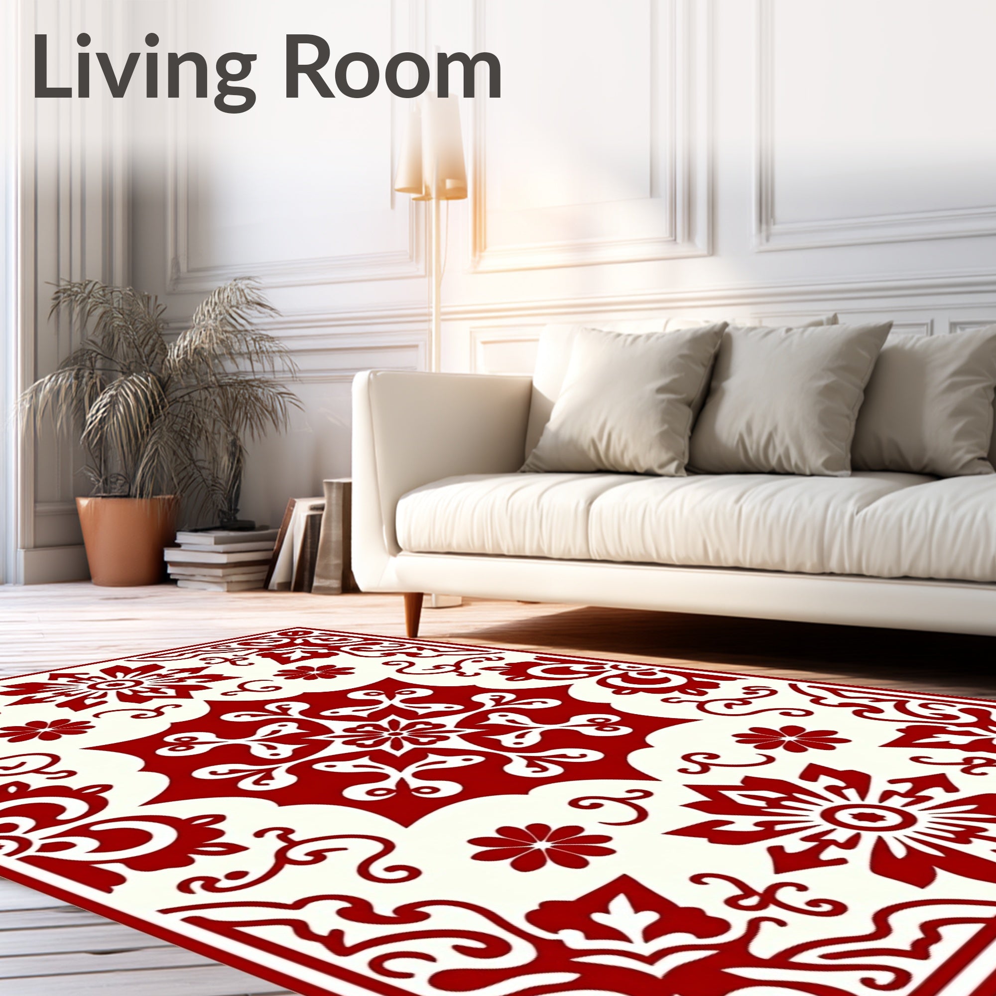 Rich Ruby Bloom Scrollwork Rug