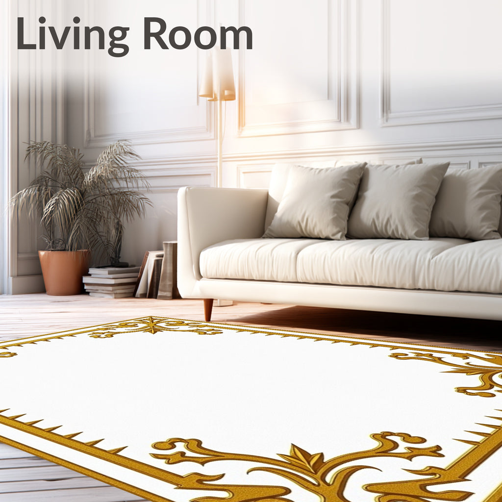 Ornate Gold Floral Scroll Frame Rug