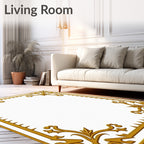 Ornate Gold Floral Scroll Frame Rug
