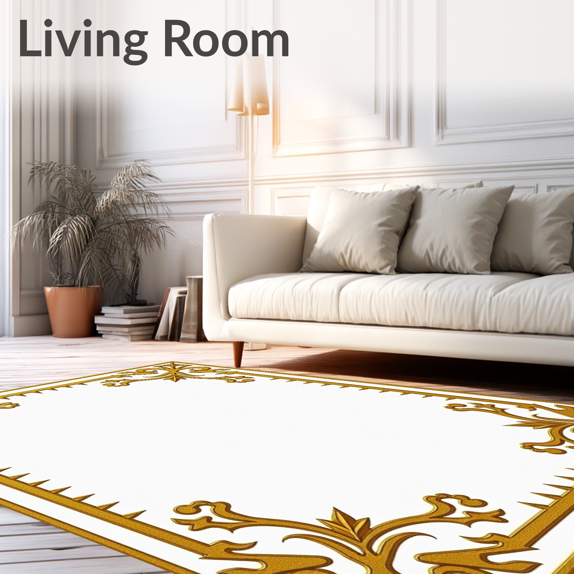 Ornate Gold Floral Scroll Frame Rug