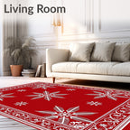 Crimson White Snowflake Ornamental Border Rug
