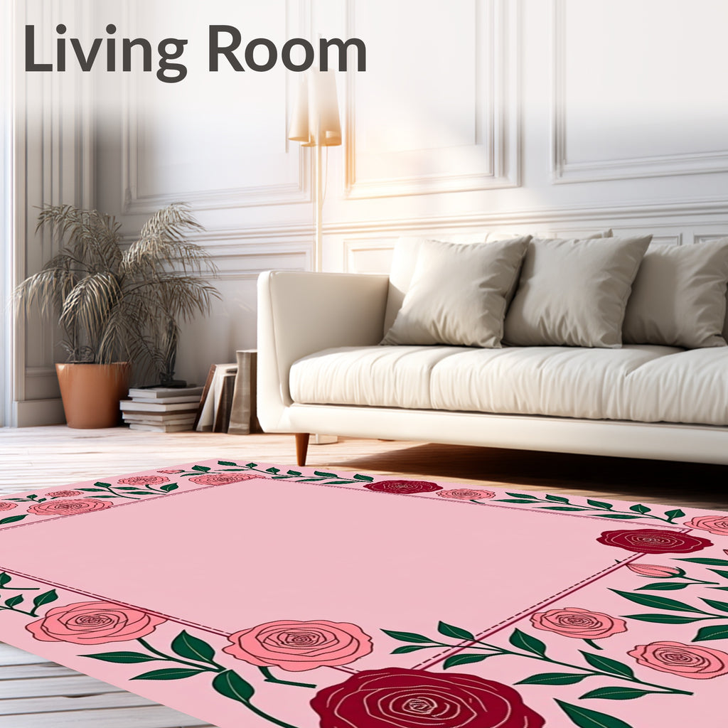 Pink Rose Vine Border Rug