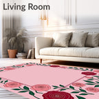 Pink Rose Vine Border Rug