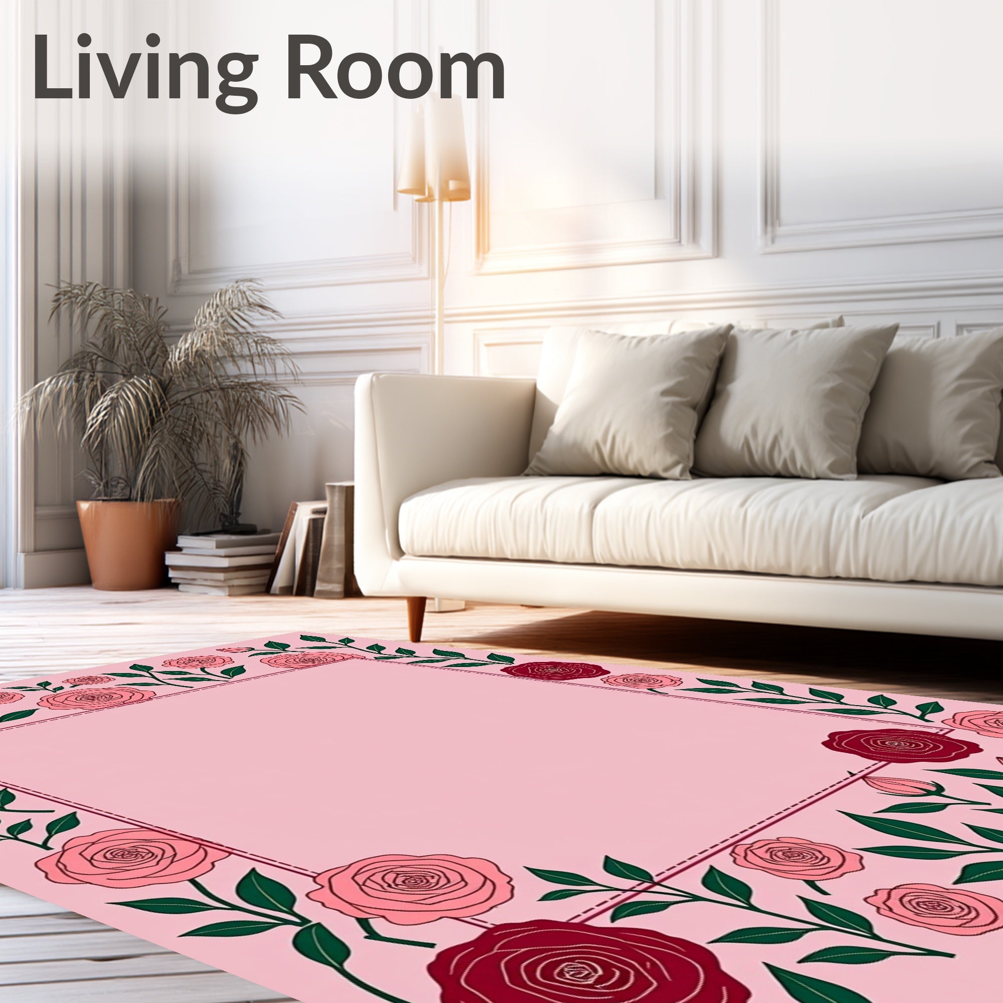 Pink Rose Vine Border Rug