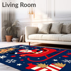 Merry Santa Sleigh Reindeer Snowflakes Rug