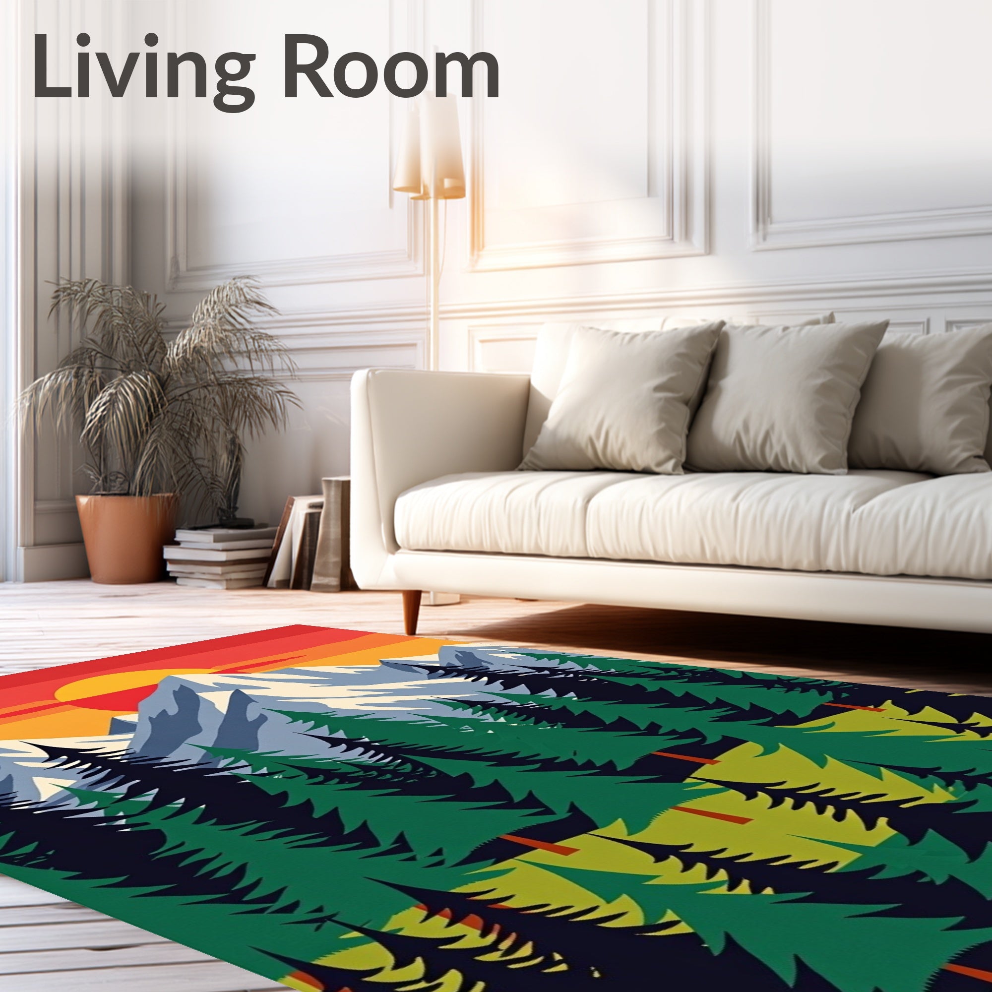 Vibrant Evergreen Mountain Sunset Rug