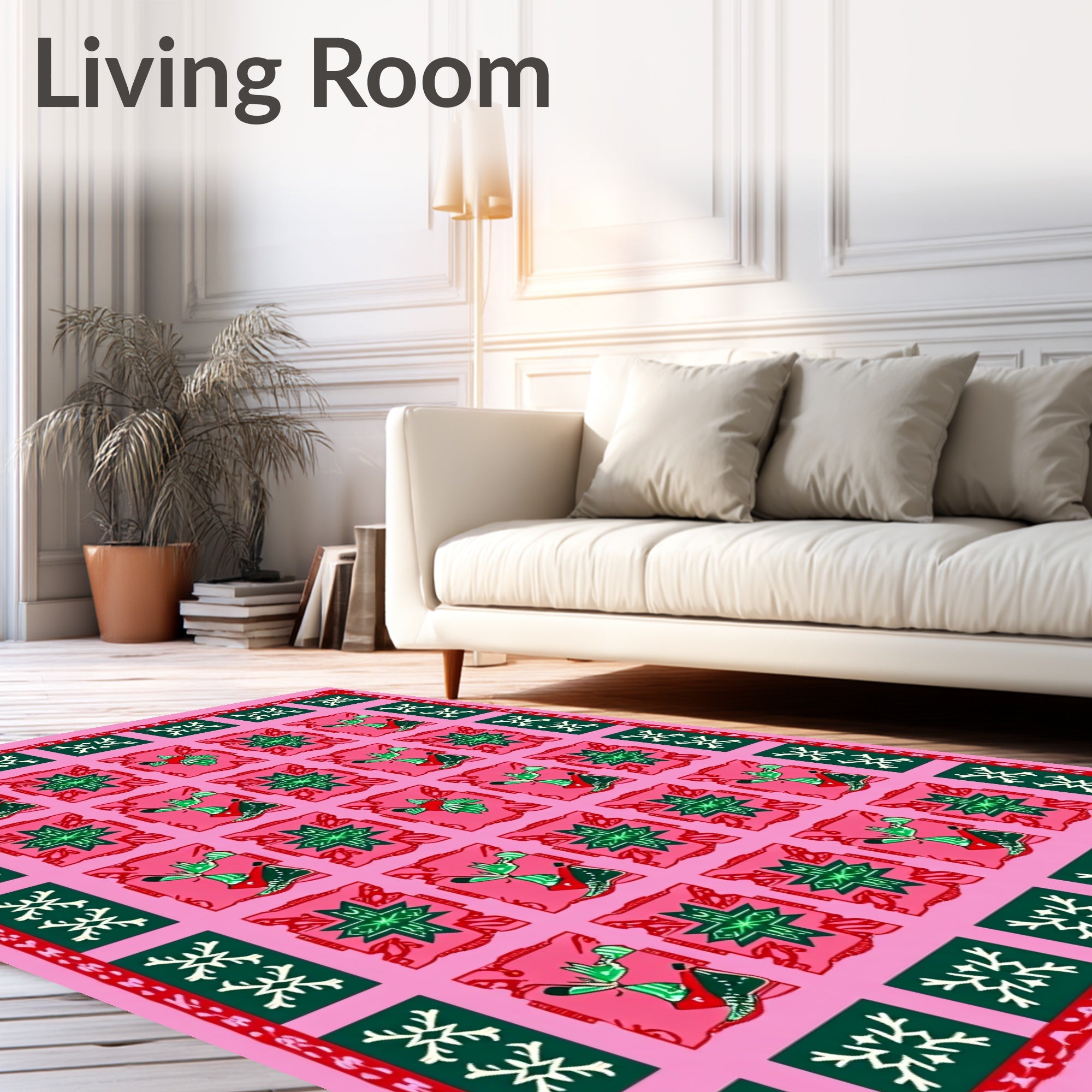 Pink Red Green Bird Medallion Rug