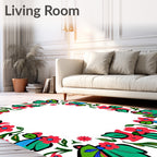 Bold Teal Red Floral Swirl Border Rug