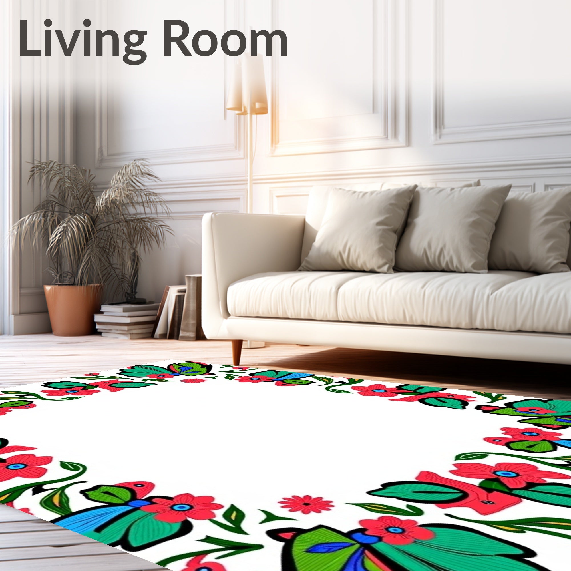 Bold Teal Red Floral Swirl Border Rug