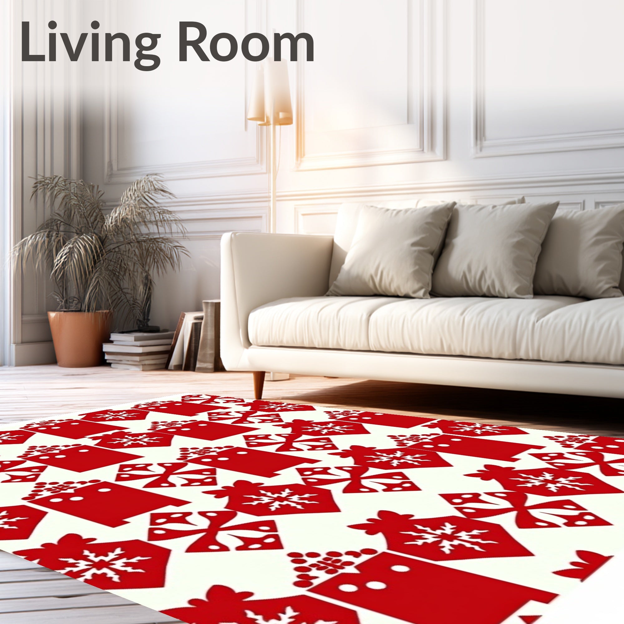 Red Geometric Snowflake Ornament Medallion Rug