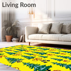 Green Christmas Trees Red Bows Bells Rug