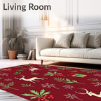 Cream Deer Festive Holly Snowflakes Gift Rug