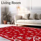 Red White Snowflake Border Accent Rug