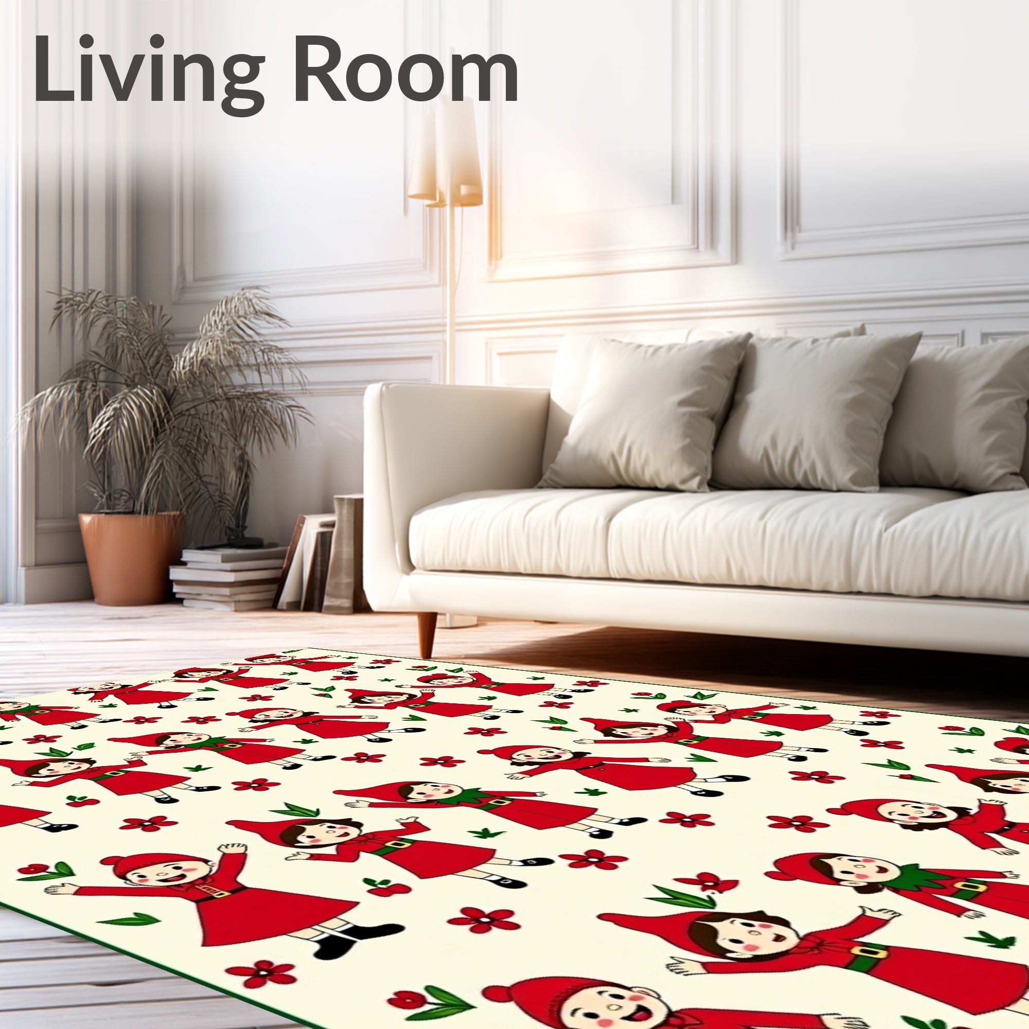 Red Gnomes Festive Floral Scatter Rug