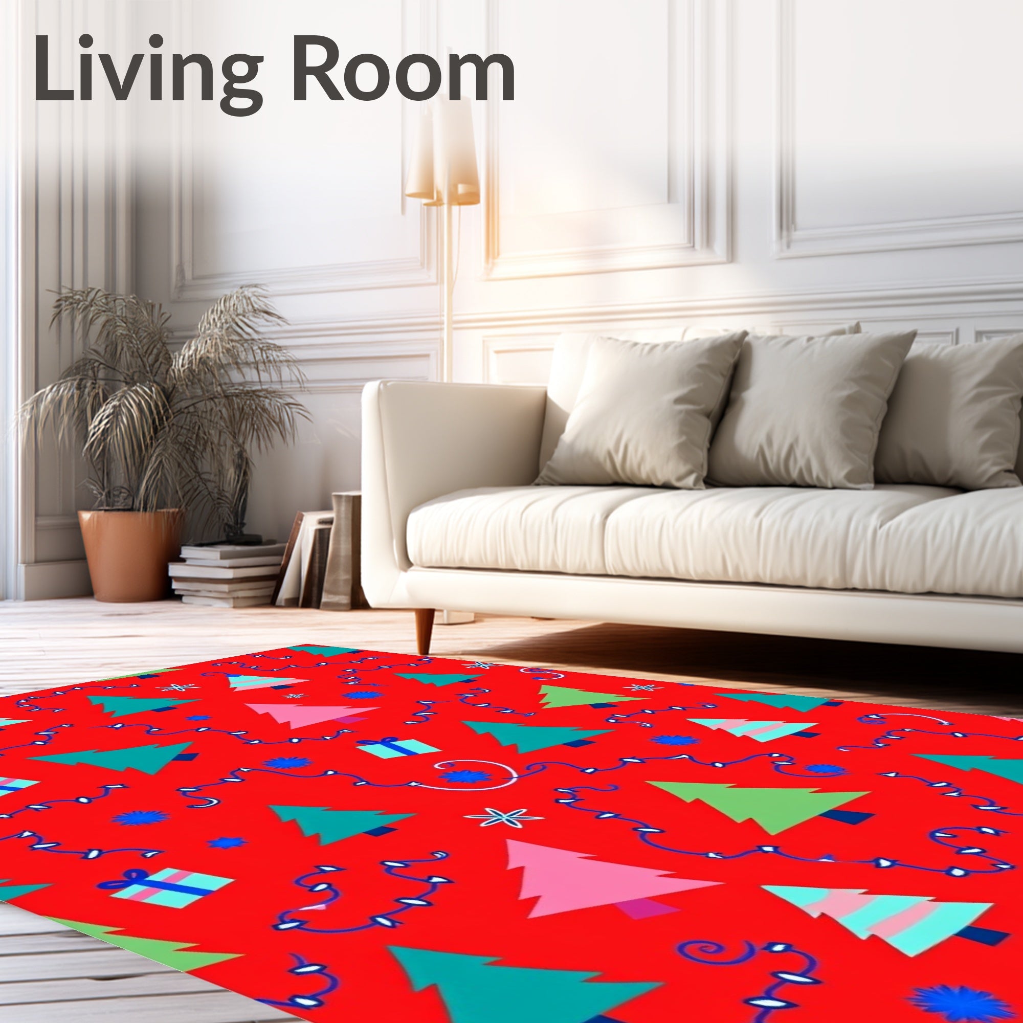 Cheery Red Christmas Tree Garland Rug