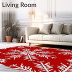 White Festive Snowflakes Red Background Rug