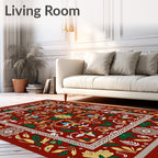 Rich Red Folkloric Bird Swirl Rug