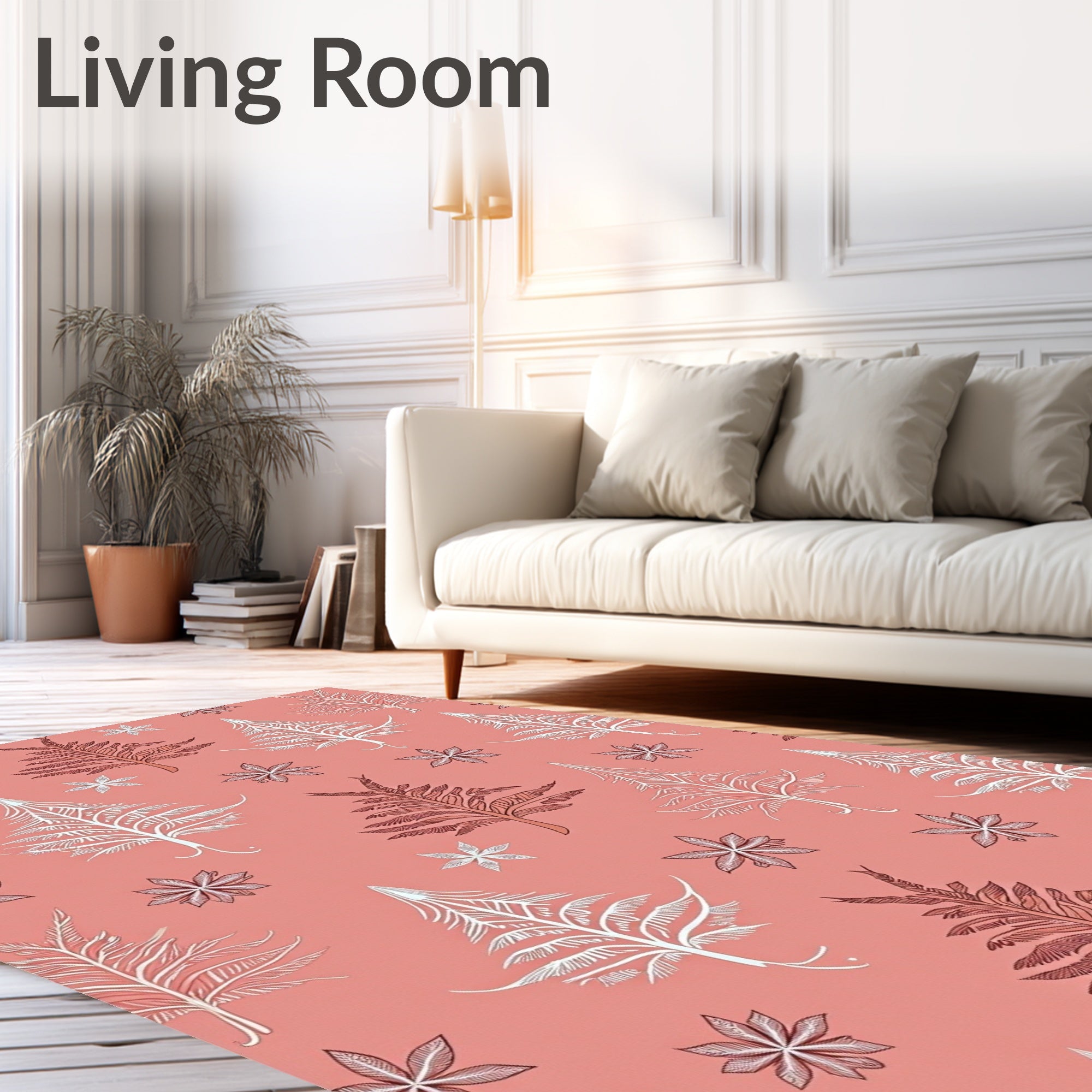 Coral White Pinecone Trees Rug