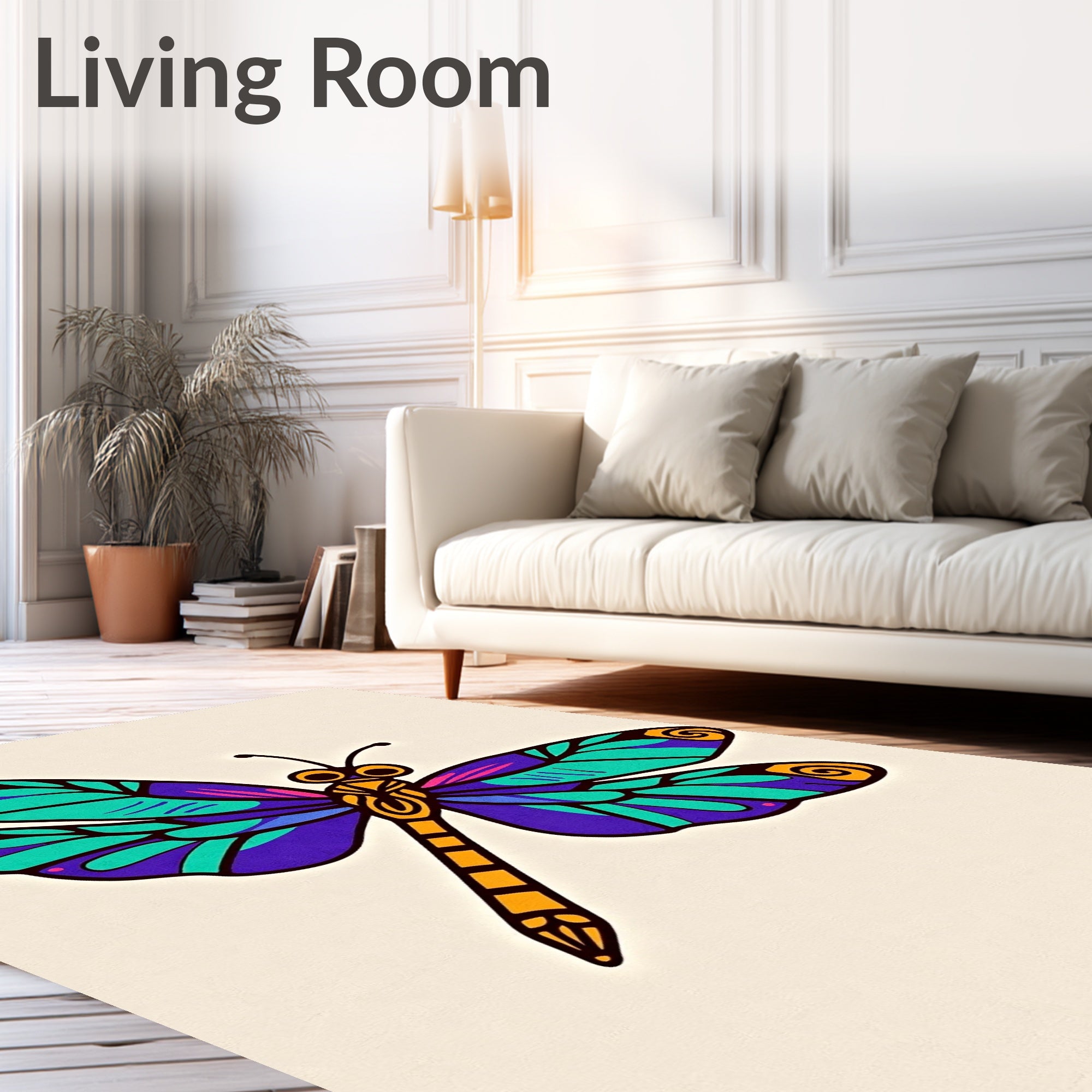 Vibrant Blue Green Dragonfly Swirl Rug