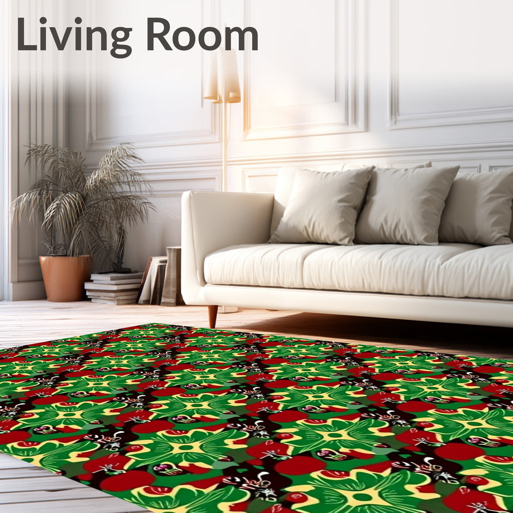 Bold Red Green Black Floral Medallion Rug