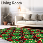 Bold Red Green Black Floral Medallion Rug