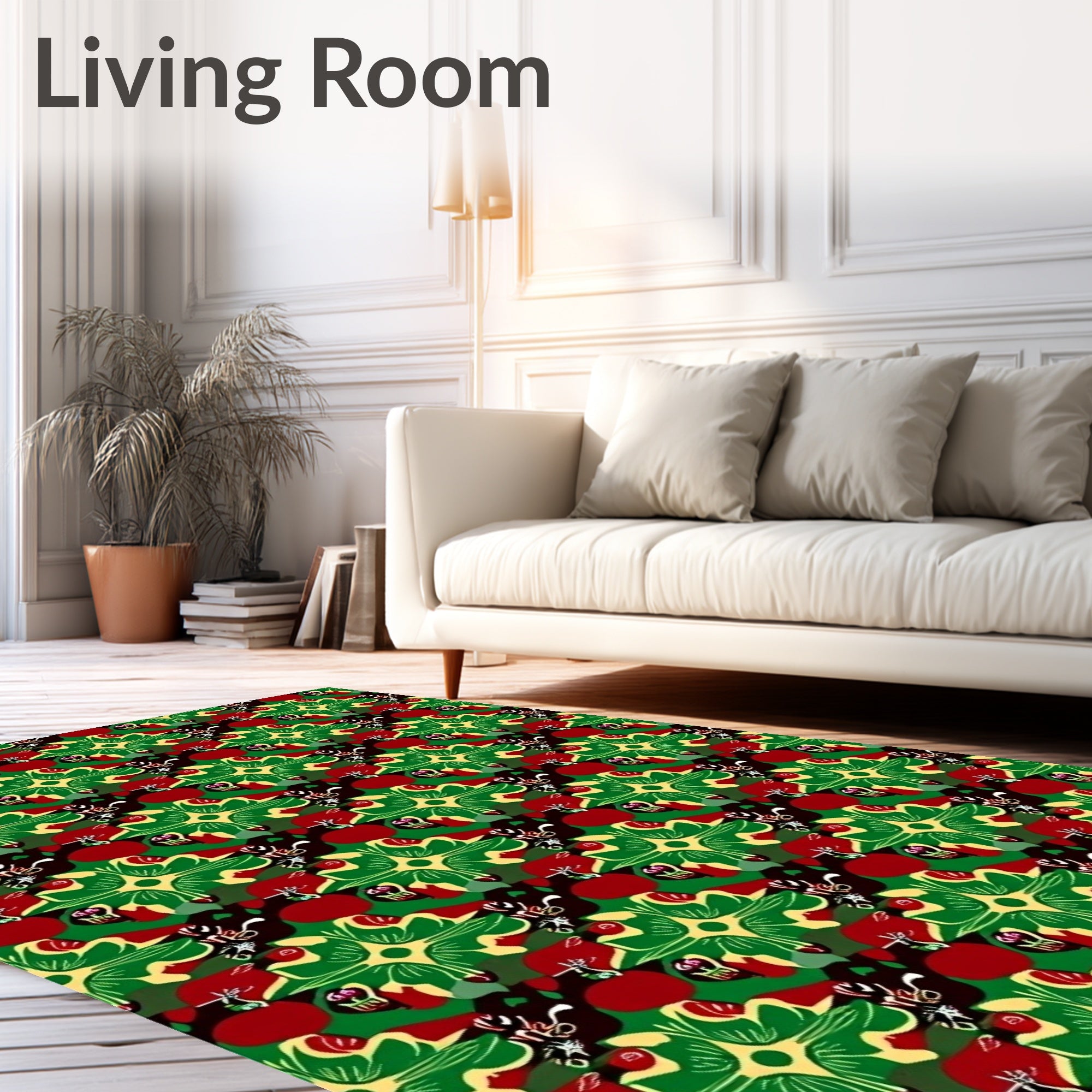 Bold Red Green Black Floral Medallion Rug