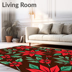 Festive Red Poinsettia Floral Scatter Rug