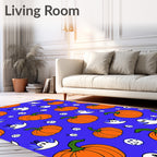 Spooky Orange Pumpkins Dancing Ghosts Rug