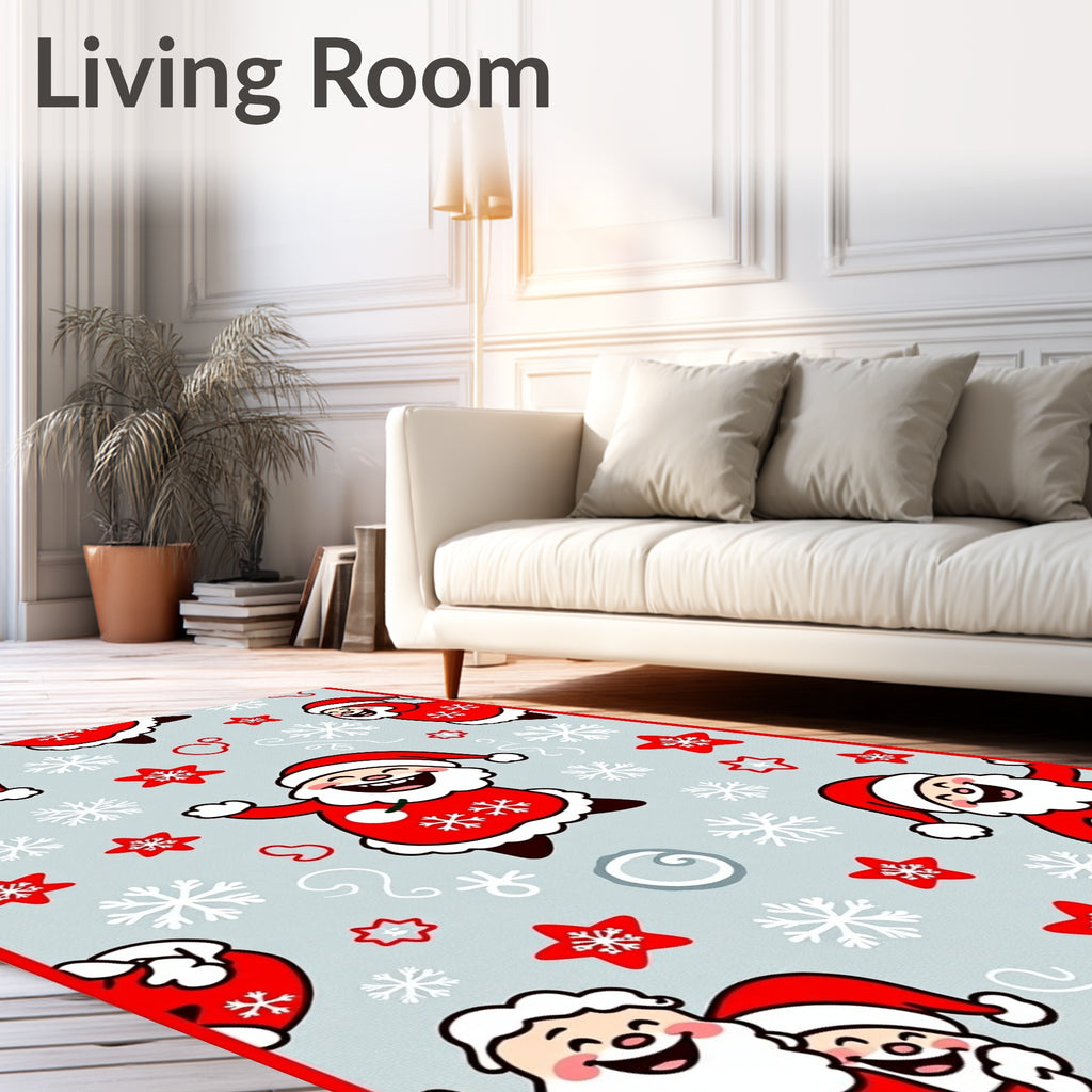 Festive Red Santa Claus Snowflakes Rug