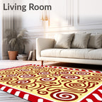 Red Swirl Cream Abstract Border Rug