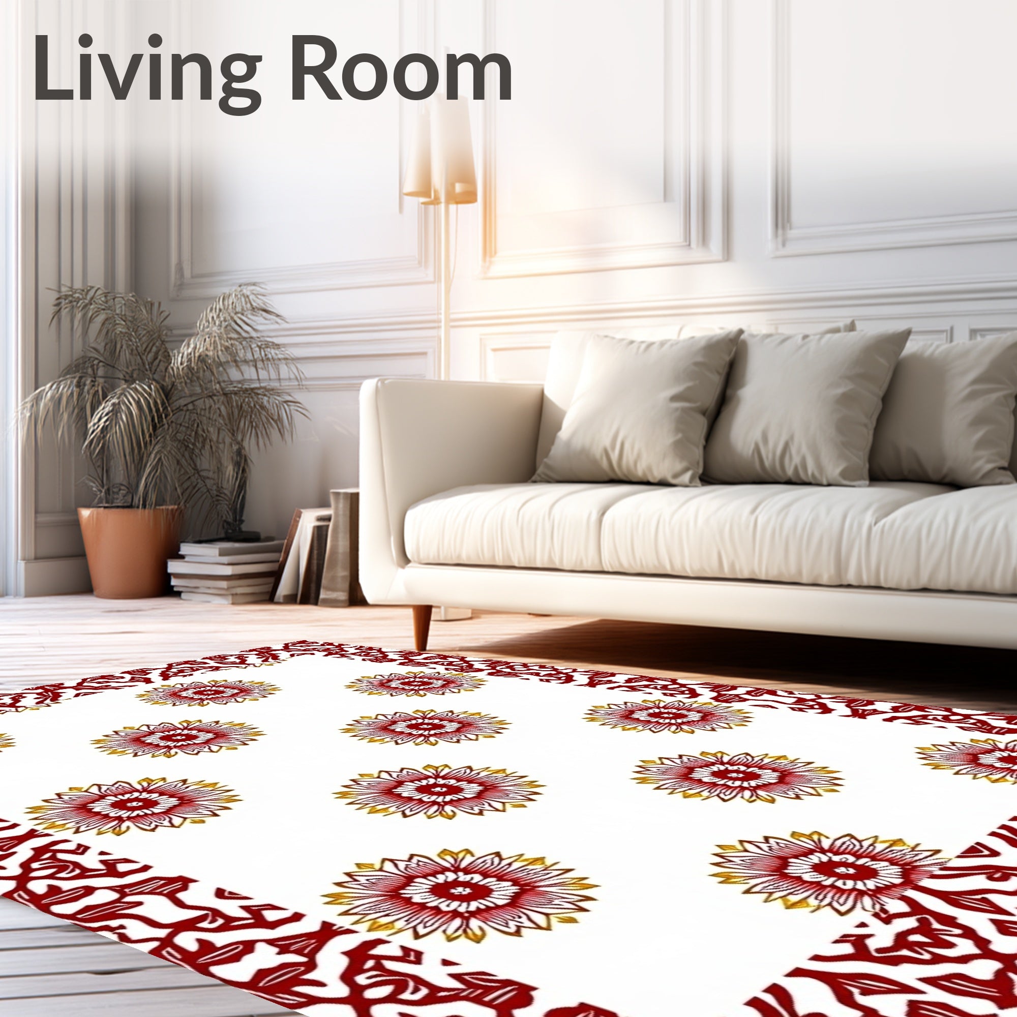 Red Gold Sunburst Border Accents Rug
