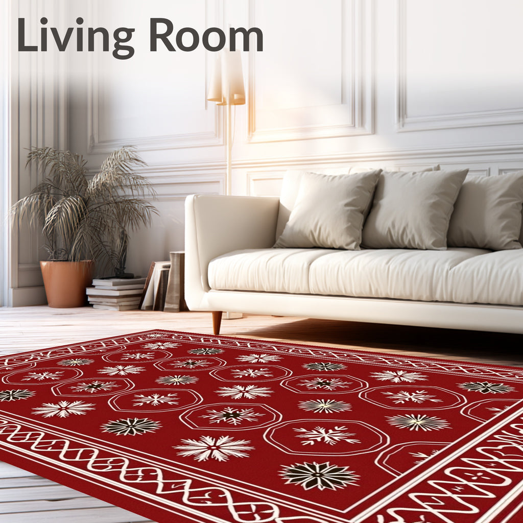 Crimson White Hexagonal Star Burst Rug