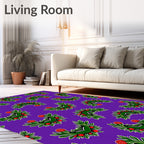 Emerald Green Fanned Leaf Red Berry Rug