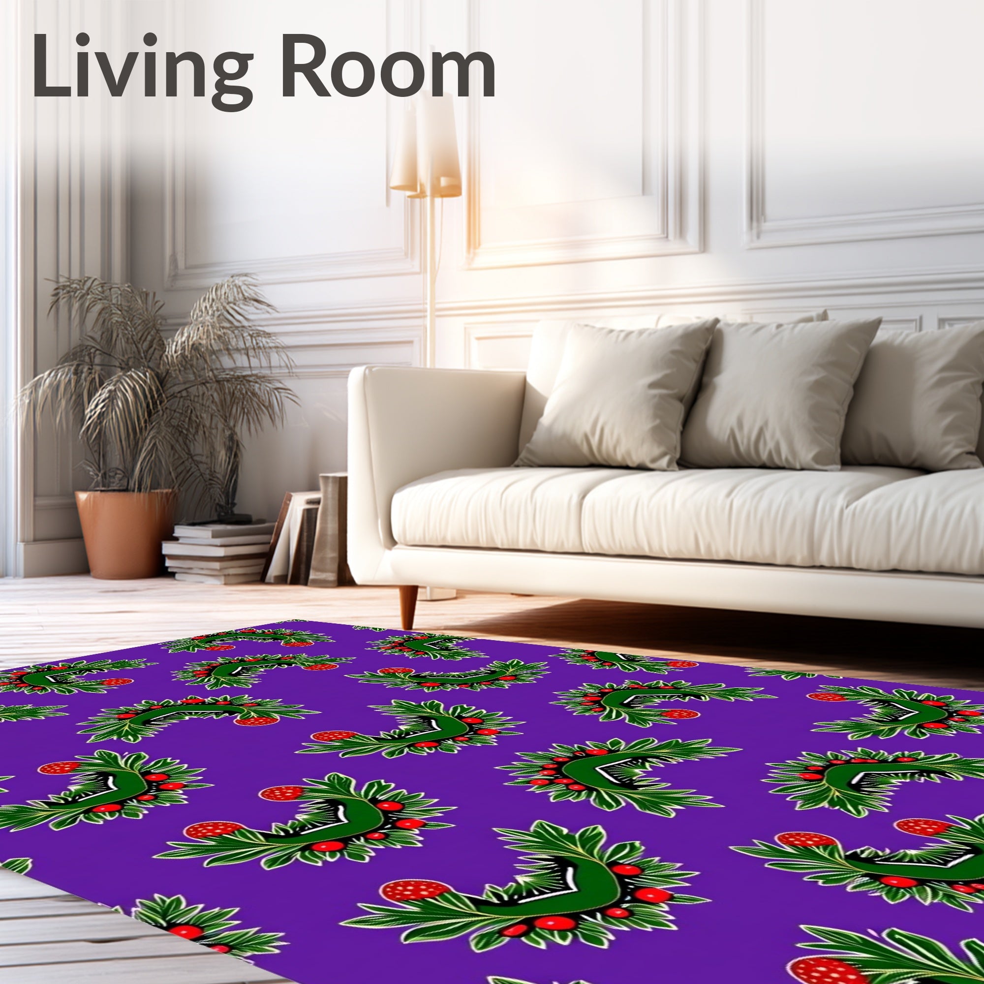 Emerald Green Fanned Leaf Red Berry Rug