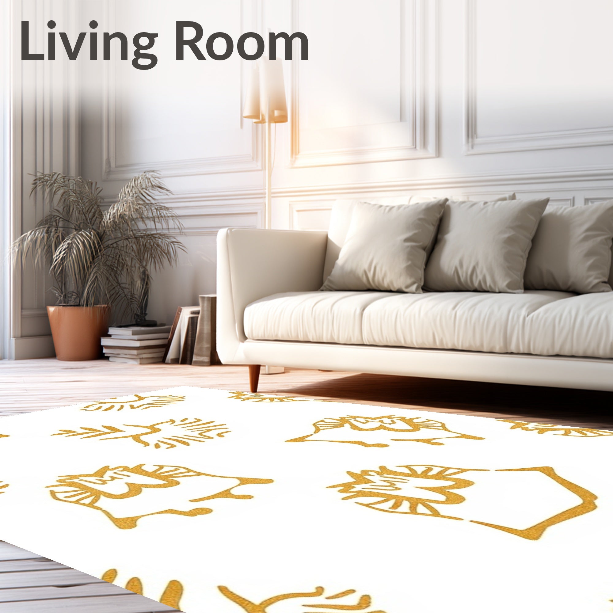 Golden Stylized Owl Medallion Rug