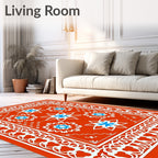 Orange White Blue Floral Medallion Rug